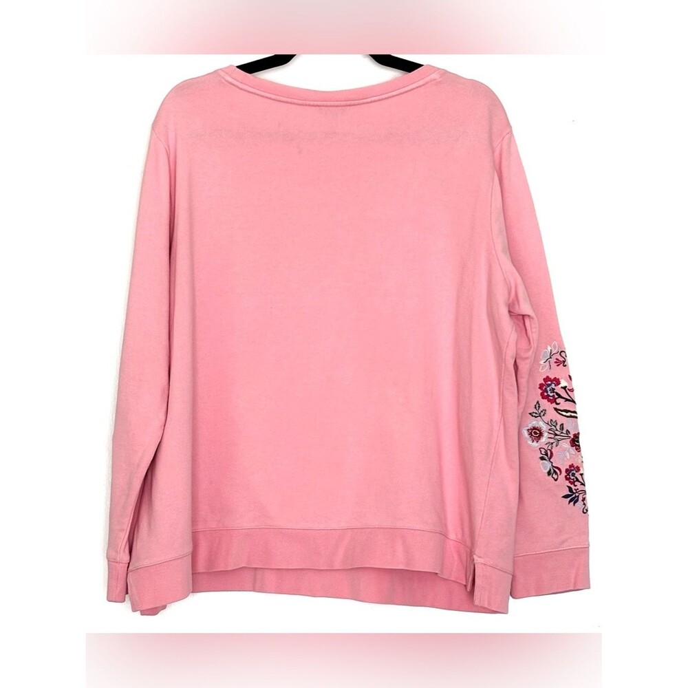 Talbots Embroidered Crewneck Sweatshirt Rose Pink Size 1XP 100% Cotton - Picture 3 of 5